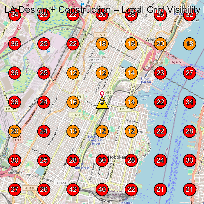 LA Design + Construction GeoGrid visibility map for Contractor in Hoboken